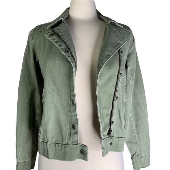 Jessica Simpson Fatigue Green Crop Denim Jacket Snaps & Zip Closure New Sz Small - Picture 8 of 16
